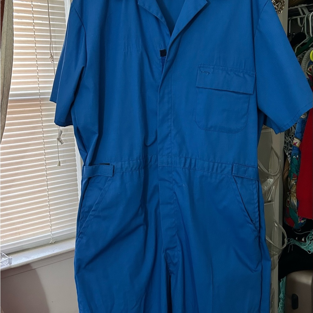 60s/70s Blue Short Sleeve Jumpsuit
